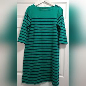 TWO LL Bean Breton Stripe Dress Size M    Green/Navy & Cream/Salmon